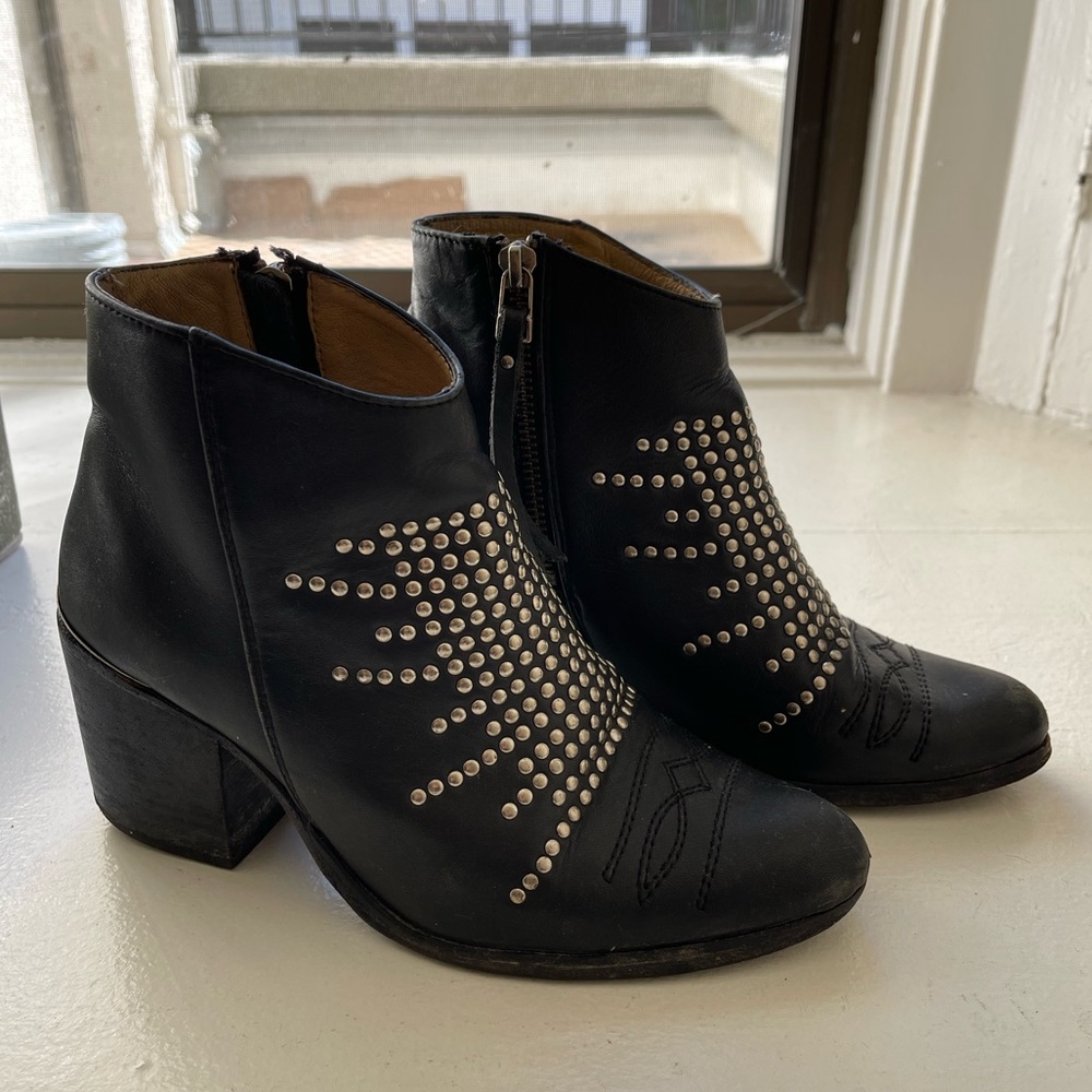 Genuine leather studded boots